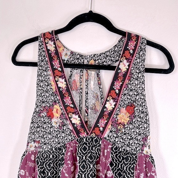Free People Dream Darlin’ Black Purple Women’s Size M 100% Rayon Boho Tank Top - Picture 5 of 16